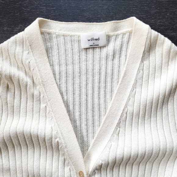 Aritzia Wilfred Manila Ribbed V Neck Merino Wool Cardigan S - Picture 6 of 9